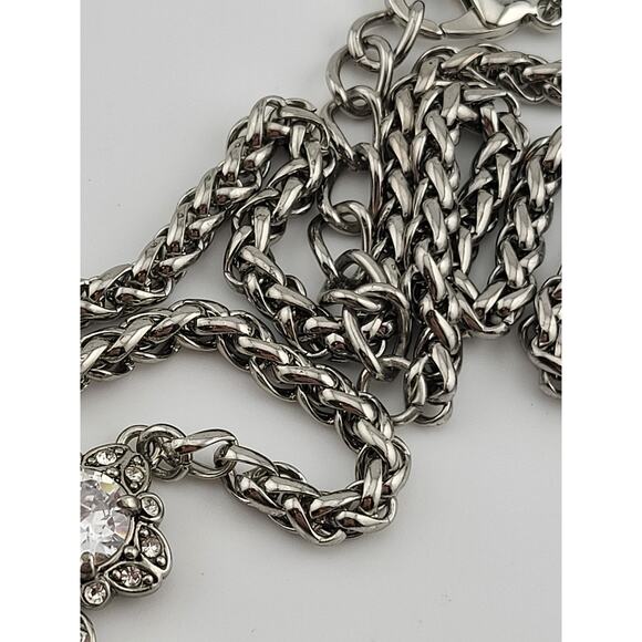 Vintage Inspired Clear Rhinestone Necklace Silver Tone 24.5–26.5 Inch - Picture 12 of 13